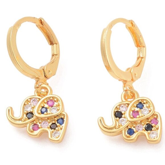 NWOT - Super Cute Little Colorful Dangle CZ elephant Huggie hoop Mix&Match 2/$10 - Picture 1 of 2